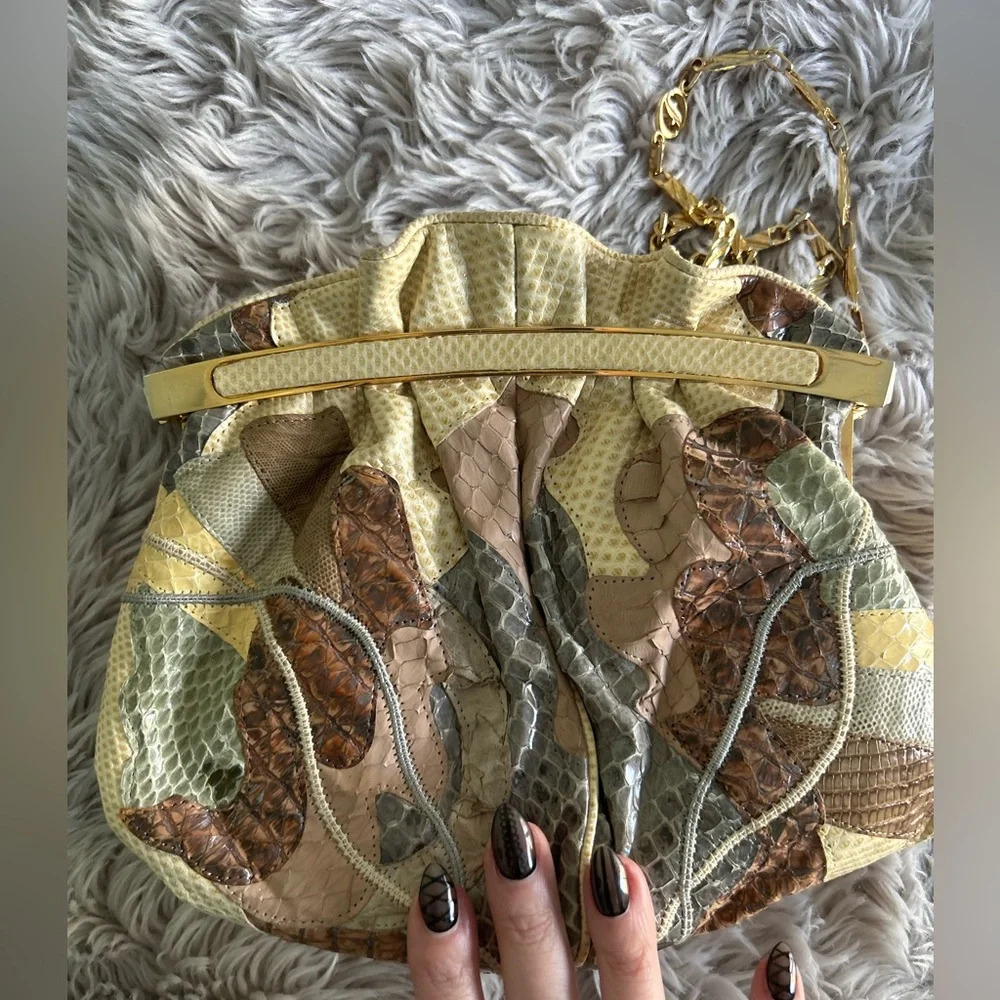 Vintage 80s/90s Carlos fiori, snake skin Crossbody patchwork bag - Picture 13 of 13